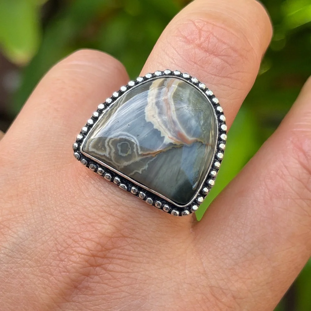 Size 7 925 silver plated ocean jasper ring 0499‎